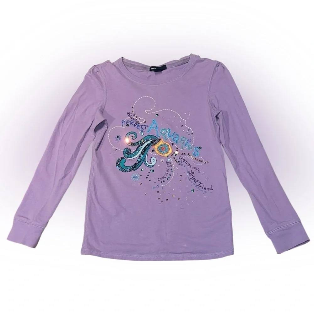 GAP Kids Lavender Graphic Long Sleeve Tee